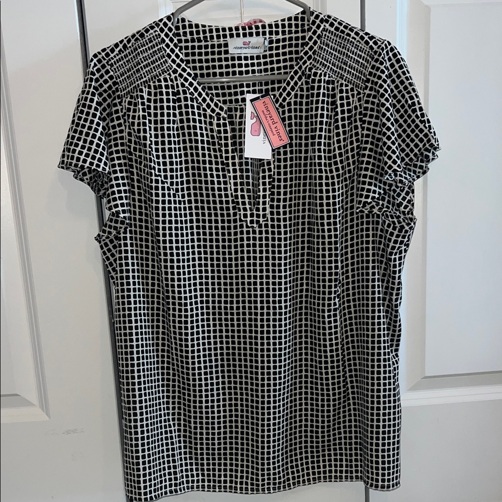 Vineyard Vines Black and White Grid Blouse